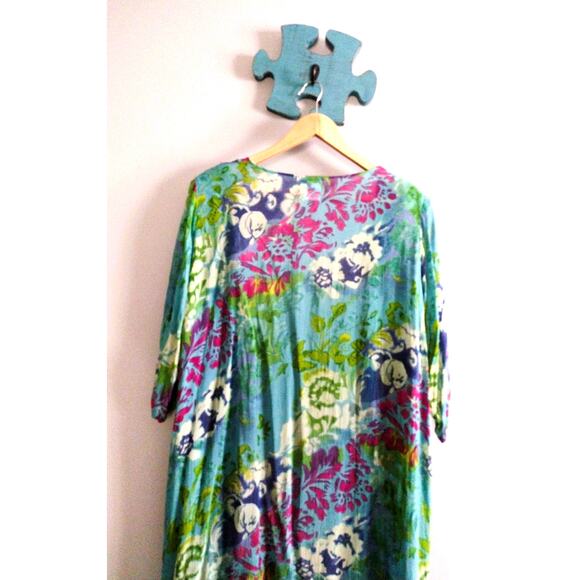 Ulla Popken multicolor long duster cottagecore floralcore top One Size - Picture 10 of 12